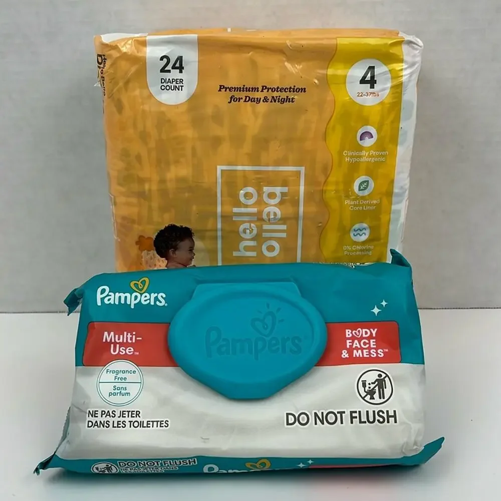 Hello Bello Diapers 24 Count Size 4 + Pampers Multi-Use Wipes 56 Count